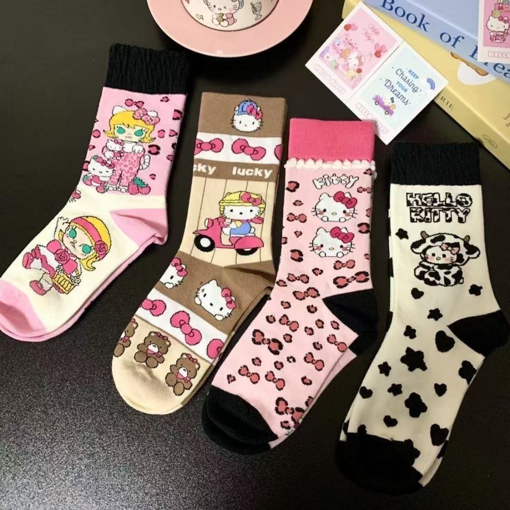 เกาหลีแฟชั่นสีชมพู Hello Kitty โบว์ถุงเท้าหญิง อิน น่ารักการ์ตูนนักเรียนของขวัญวันเกิด