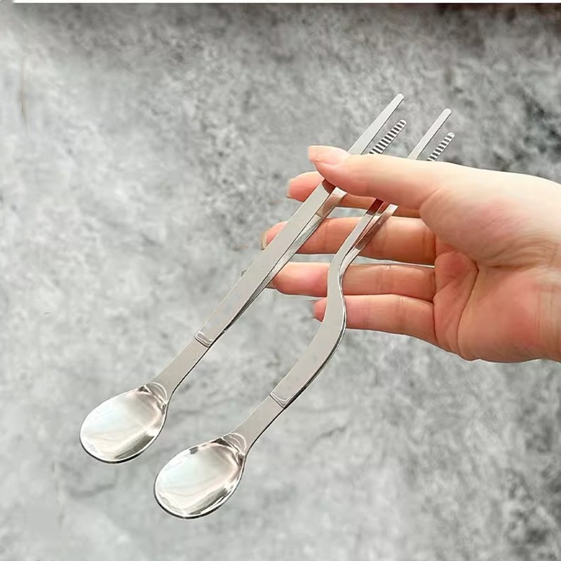 Pro Chef ชุดชุบ TWEEZER แหนบ 304 สแตนเลสชิม Offset ช้อนบาร์เครื่องมือทําอาหารช้อน
