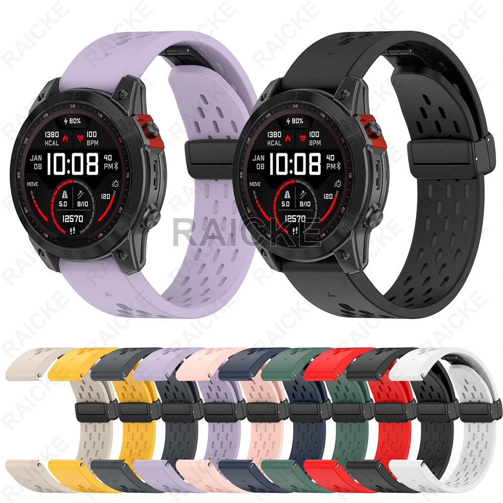 สายรัดซิลิโคนอ่อนนุ่มระบายอากาศได้สําหรับ Garmin Fenix 8 51mm 47mm 43mm/ 7X pro / 7S / 6S pro / 6 / 5X plus / 5S plus / Fenix3 hr / Forerunner 935 945 955 965