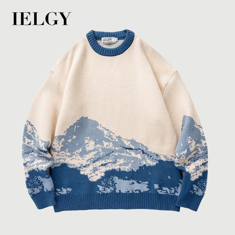 IELGY เสื้อกันหนาว คอกลม สีตัดกัน แฟชั่นสร้างสรรค์ สไตล์ญี่ปุ่น สําหรับผู้ชาย