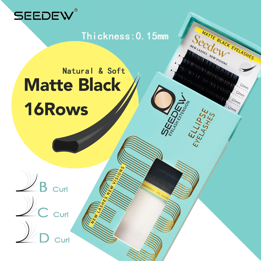 Seedew 0.15mm Matte Black Ellipse ต่อขนตา รูปไข่ รากแบน ขนตาปลอม ขนตา แต่งหน้า