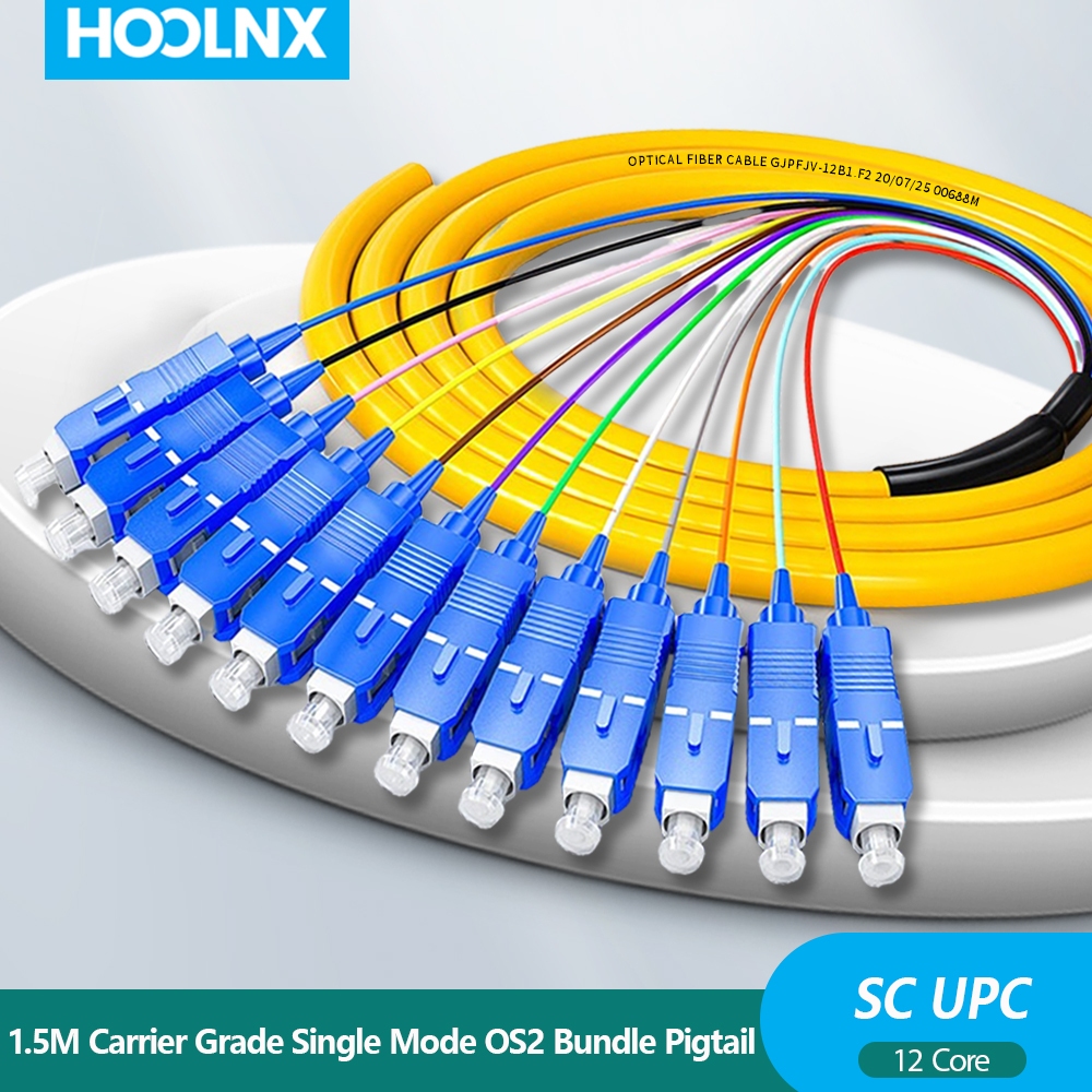 Hoolnx Carrier เกรด SC UPC 12 Core Single Mode 1.5M LSZH Ribbon Pigtail Fiber Optic Patch สายไฟสําหรับ ODF Patch แผงหน่วย Rack-Mountable Fiber Terminal กล่อง Fusion Splice ถาด Distri