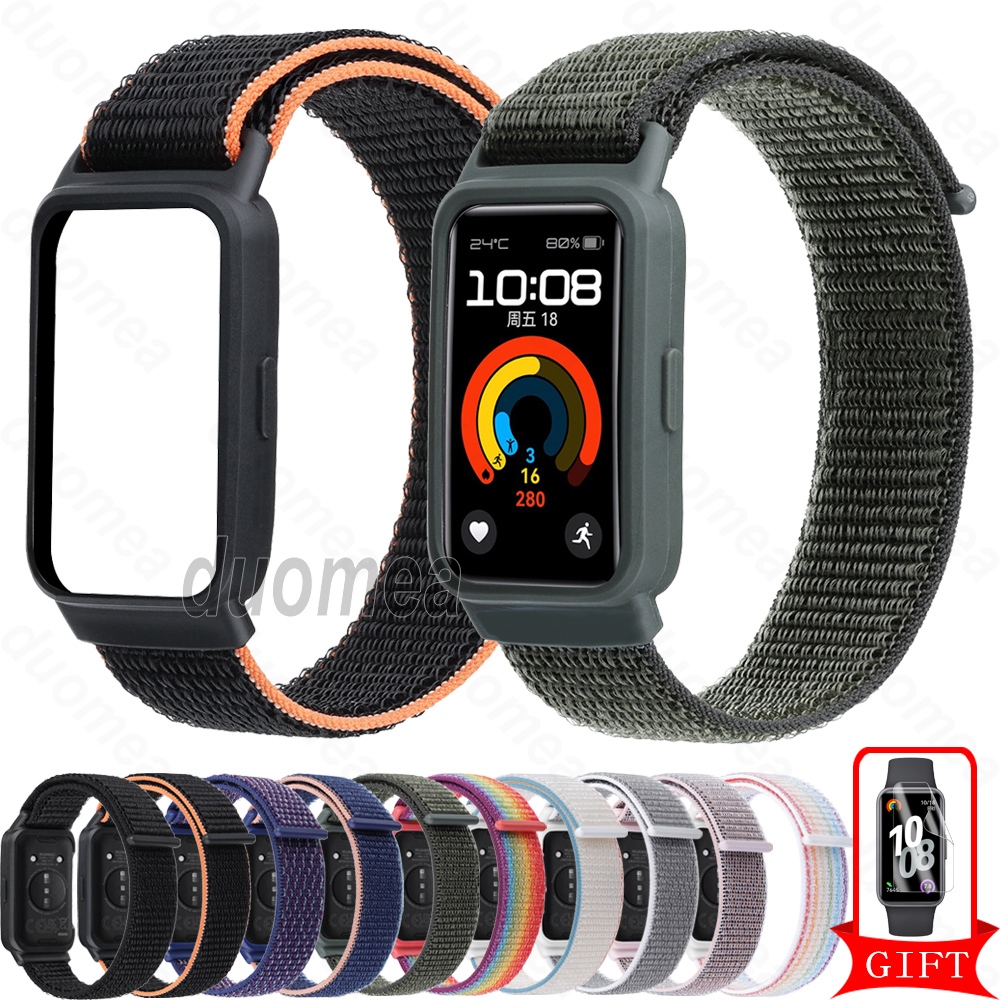 สายรัดข้อมือไนลอนพร้อมกรอบเคสอุปกรณ์เสริมสร้อยข้อมือสําหรับ Huawei Band 10 9 8 7