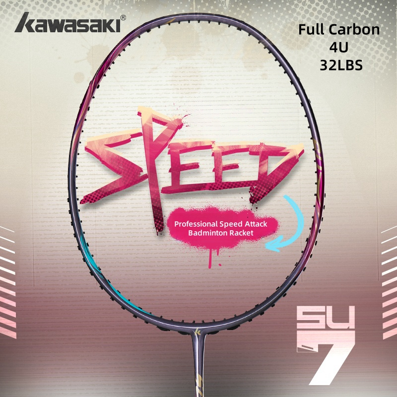 KAWASAKI คาวาซากิ Professional SPEED Attack ไม้แบดมินตัน SPEED ULTRA 7 คาร์บอน Superlight 4U 18-32LBS เหมาะสําหรับ Fessional Players
