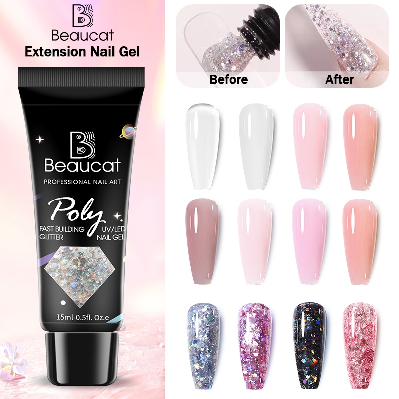 Beaucatpark เล็บเจล กากเพชร  โพลีเจลกากเพชร 15ml โพลี่เจล ต่อเล็บ กลิตเตอร์เจล Poly Gel กลิตเตอร์ เจลต่อเล็บ