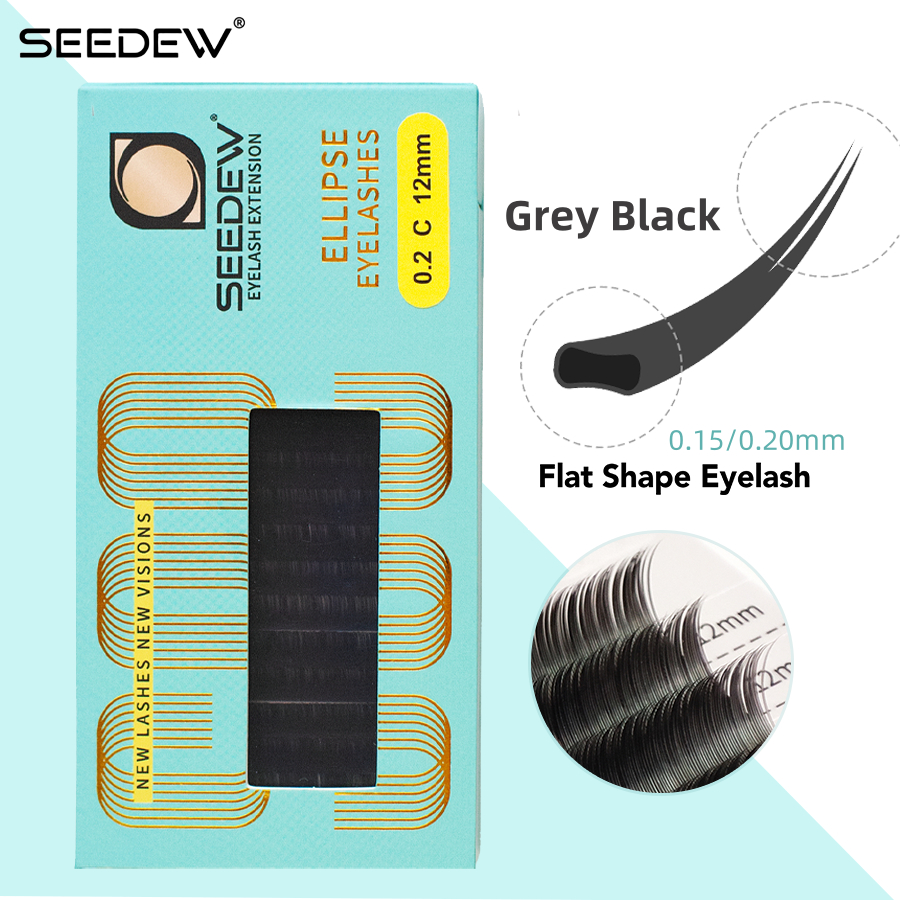 SEEDEW ขนตาต่อแบนทรงรี เทา-ดำแบบด้าน ปลายแยกออกแบบทรงนุ่มธรรมชาติ