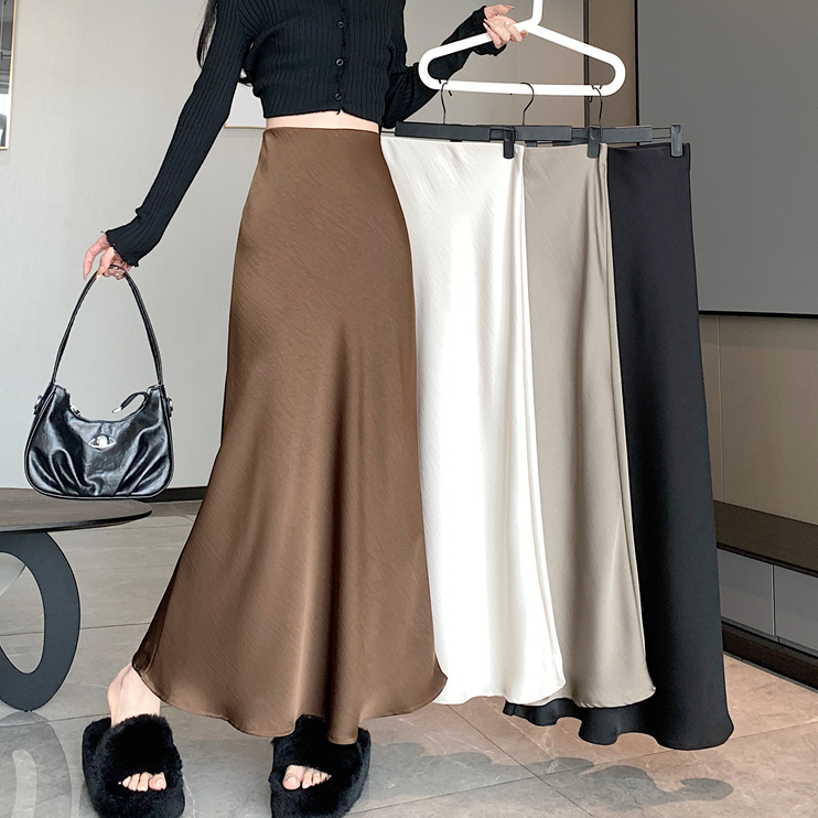 Laterme 10 สี S-6XL กระโปรงทรงเอเอวสูงทรงเอทรงเดรป กระโปรงผ้าซาตินเซ็กซี่ ทรงหางปลา