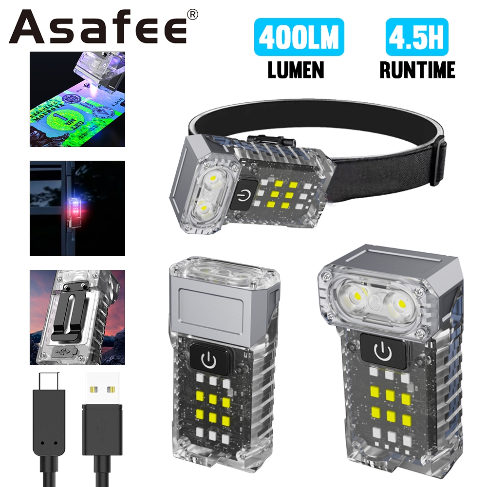 Asafee KXK-1086 EDC ไฟฉายเป็นไฟหน้า 3030 + 2835 + UV LED พวงกุญแจ 6000-8000K เรืองแสงไฟฉายขนาดเล็กไฟหน้าแบบพกพา