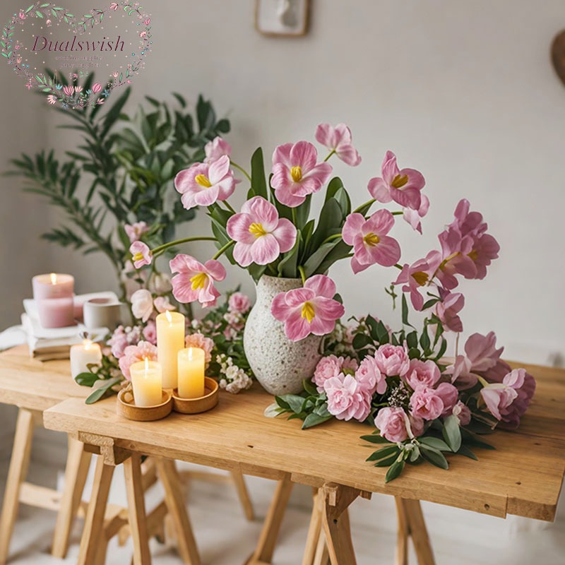 Dualswish ยาว 70 ซม. 1 ชิ้นคุณภาพสูงมือรู้สึก Blooming Tulips ดอกทิวลิปประดิษฐ์ดอกไม้ปลอมการถ่ายภาพกลางแจ้งโต๊ะรับประทานอาหารและห้องนั่งเล่นตกแต่ง