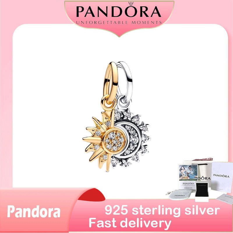 ของแท้ 100% (พร้อมกล่อง) S925 เงินสเตอร์ลิงตัวแทนเพื่อซื้อผลิตภัณฑ์ของขวัญวันเกิด Splittable Sun & Moon Dangle Charm