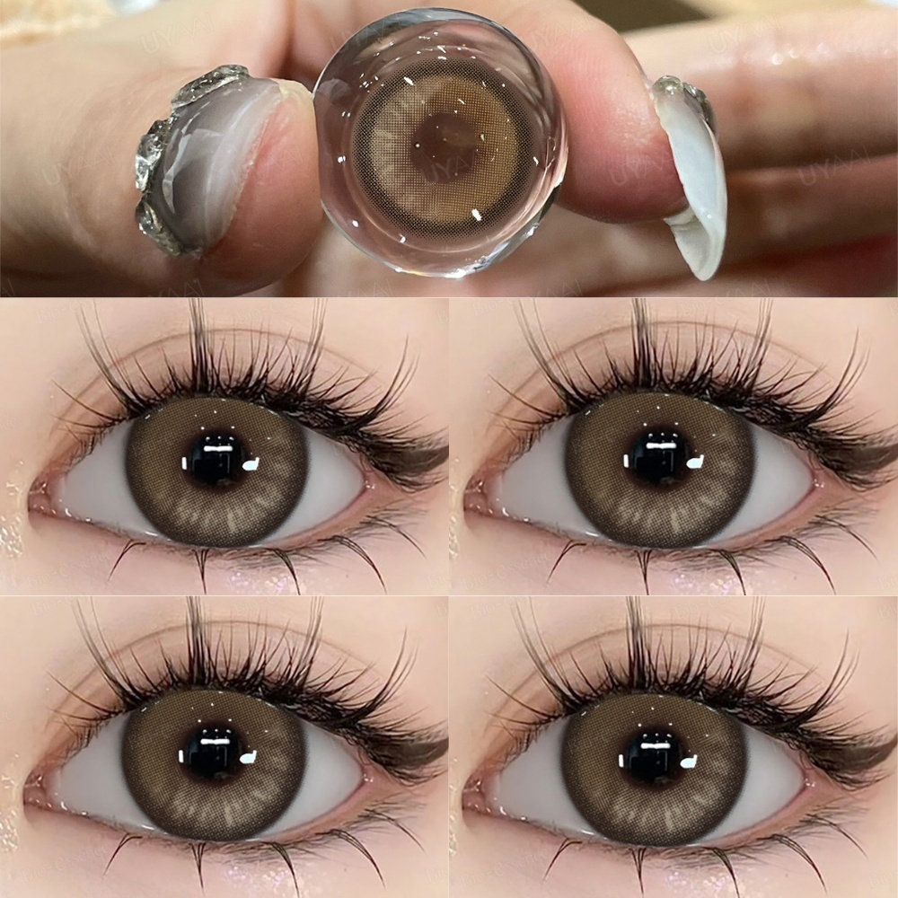 คอนแทคเลนส์สายตาสั้น 【0.00--5.00】UYAAI x FRESHLADY สีน้ําตาลเทา ขยายดวงตา คอนแทคเลนส์สี 14mm~14.5mm