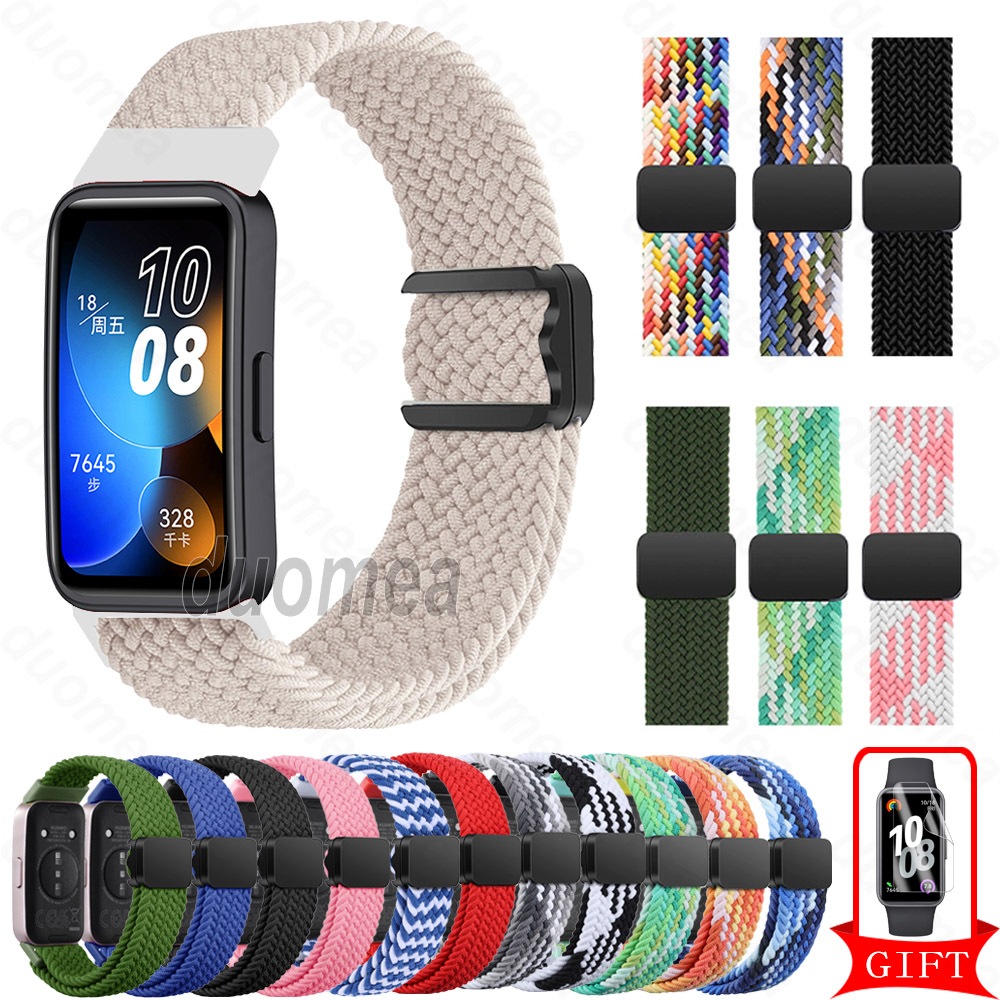 สายรัดข้อมือไนลอนทอสายนาฬิกาข้อมือหัวเข็มขัดสร้อยข้อมือสําหรับ Huawei Band 10 9 8 7