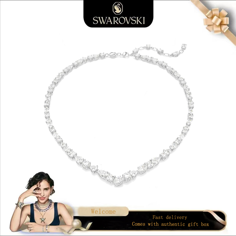 Swarovski (ใหม่) สร้อยคอแฟชั่นผู้หญิง S925 เงินสเตอร์ลิงผสมตัดคริสตัลสีขาวอัญมณีสร้อยคอ Mesmera ของขวัญวันวาเลนไทน์ของขวัญวันเกิด