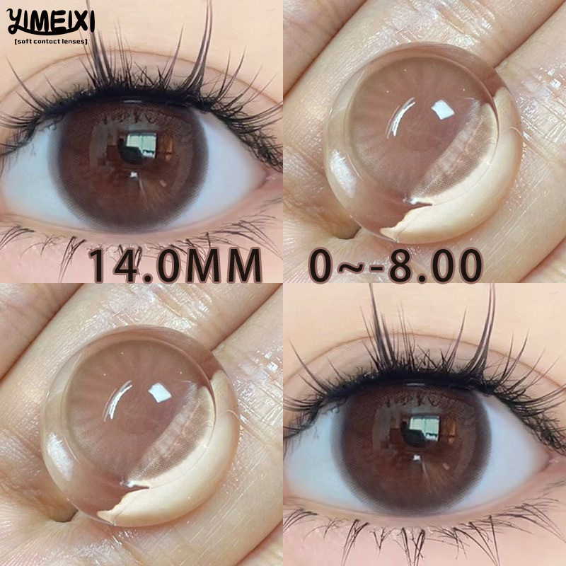 Yimeixi คอนแทคเลนส์ไฮโดรเจลธรรมชาติ สีชมพู สีน้ําตาล 14.0 มม. 1 ปี