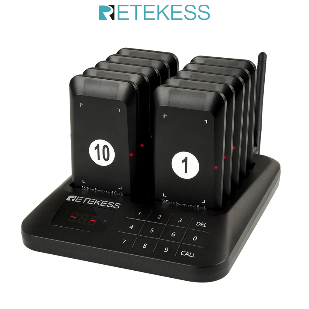 Retekess TD157S ระบบเพจเจอร์ไร้สาย 400m พร้อม 10 Buzzers สําหรับร้านอาหารร้านกาแฟ
