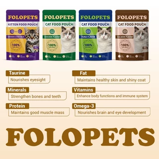 FOLOPETS แมวเปียก 85g ถุงอินทรีย์ธรรมชาติสดอาหารแมวอาหารเปียกอาหารแมวสําหรับขนมปังทั้งหมดแมว 4 รสชาติ