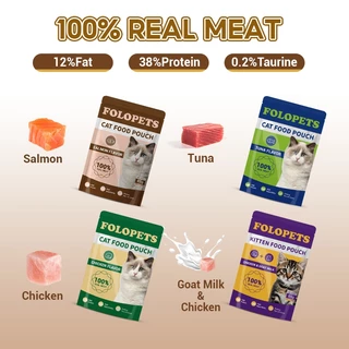 FOLOPETS แมวเปียก 85g ถุงอินทรีย์ธรรมชาติสดอาหารแมวอาหารเปียกอาหารแมวสําหรับขนมปังทั้งหมดแมว 4 รสชาติ