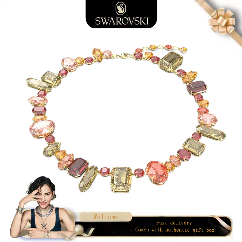 SWAROVSKI สวารอฟสกี้ (ใหม่) สร้อยคอแฟชั่นสุภาพสตรี ชุบทองผสมตัดเรเดียนท์คริสตัลสร้อยคอพลอยของขวัญวันวาเลนไทน์ของขวัญวันเกิด