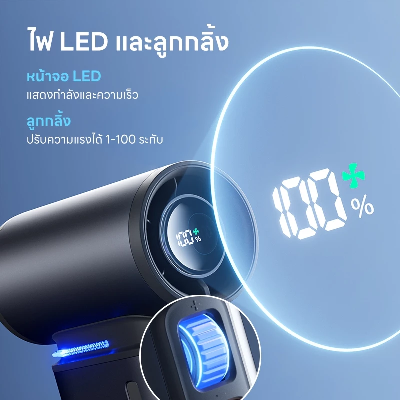 JisuLife 3 in 1 พัดลมพกพา แบตเตอรี่ 9000 mAh ชาร์จได้ พร้อมฟังก์ชั่นกันฝุ่น ขนาดเล็ก พร้อมความเร็ว 1-100 ระดับ จอแสดงผล LED ตั้งแคมป์กลางแจ้ง thumbnail 5