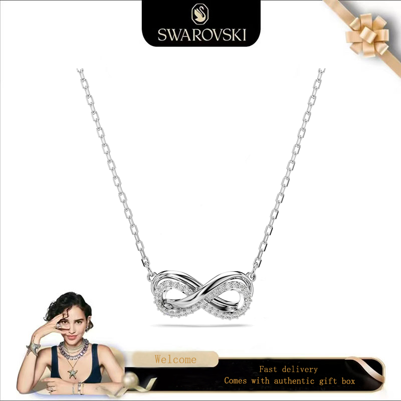 Swarovski (ใหม่) สร้อยคอแฟชั่นผู้หญิง S925 เงินสเตอร์ลิงสร้อยคอจี้ Hyperbolic พร้อม Pave Infinity White Diamonds ของขวัญวันวาเลนไทน์ของขวัญวันเกิด