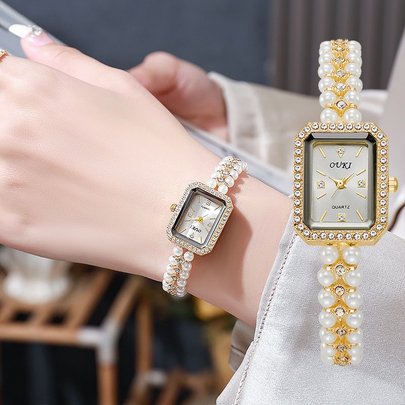 นาฬิกาผู้หญิง ouki แฟชั่นกลิ่นหอมขนาดเล็ก สร้อยข้อมือมุก นาฬิกาผู้หญิง