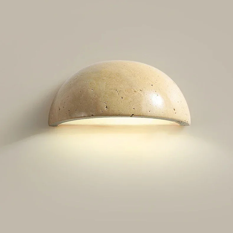 โคมไฟติดผนังศิลปะหินสีเหลือง Nordic Design Sense โคมไฟติดผนังครึ่งวงกลมแสงในร่มตกแต่งห้องเชิงเทียนสําหรับห้องนอนข้างเตียง