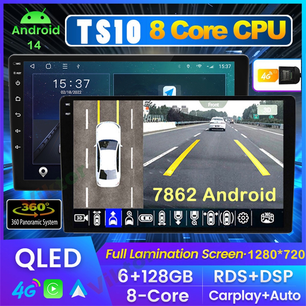 ⚡เครื่องเล่น Android 7862S⚡ กล้องไร้สาย 9/10 นิ้ว 8Core 4GLTE TS10 Android Auto 4+32/4+64/6+128/DSP/