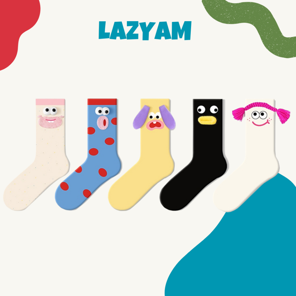 LAZYAM ถุงเท้าผู้หญิง ลายการ์ตูนน่ารัก ดีไซน์เก๋ ผ้านุ่ม ระบายอากาศ ใส่สบาย ได้ทุกโอกาส