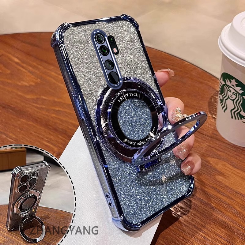 กรณีสําหรับoppo A5 2020 A9 2020 Electroplatedสี่มุมAnti Fallเคสโทรศัพท์ความงามแฟลช 3Dที่วางโทรศัพท์ออกแบบใหม่TPU soft case