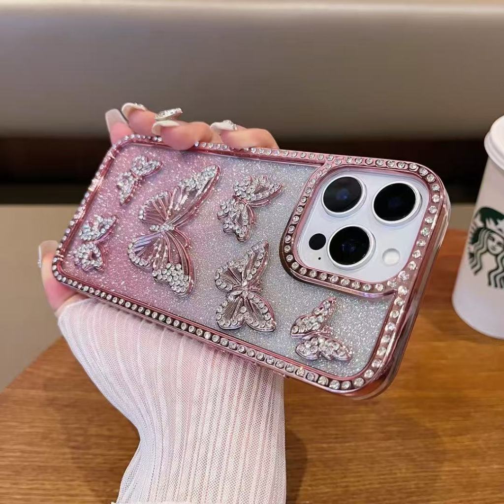 ชุบสเตอริโอผีเสื้อ IPhone สําหรับ IPhone 16 ProMax 15 ProMax 15Plus 13 12 11 14ProMax กรณี