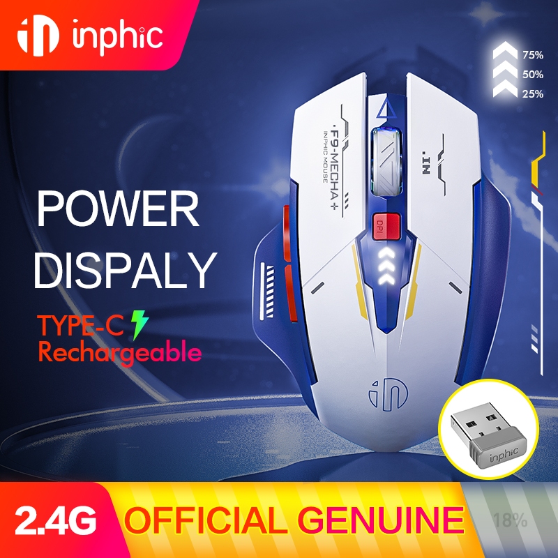 Inphic F9 เมาส์ไร้สาย 2.4G พร้อมตัวรับสัญญาณ USB 4 ระดับ DPI 2400DPI Rechargeable Wireless Mouse (ปุ่มเงียบ)
