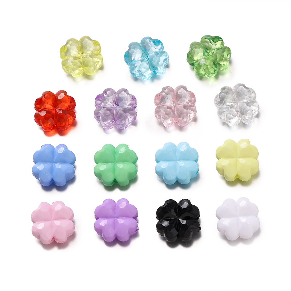 St.kunkka 10-20 ชิ้นอะคริลิคใสโชคดีหญ้าสี่ใบจี้ลูกปัด 13.5 มม.สําหรับเครื่องประดับ DIY ทําสร้อยข้อมือสร้อยคอ