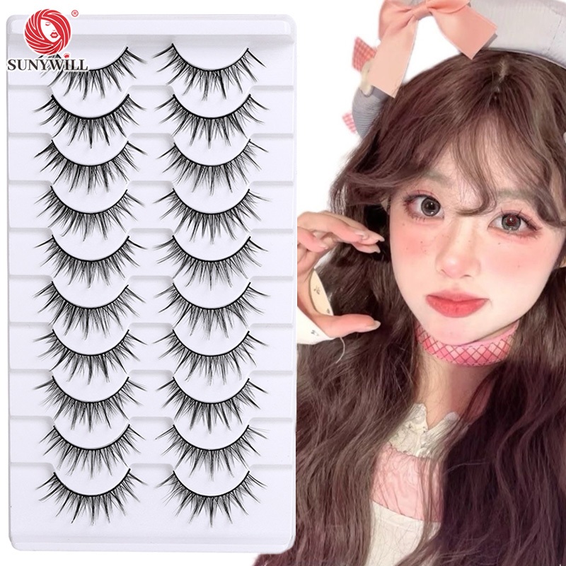 Sunywill 10 คู่ 3D Handmade Mink ขนตาปลอมนุ่มสบาย 3D Multilayer Lashes ธรรมชาติ Curling Air Feeling Curly ขนตาปลอม