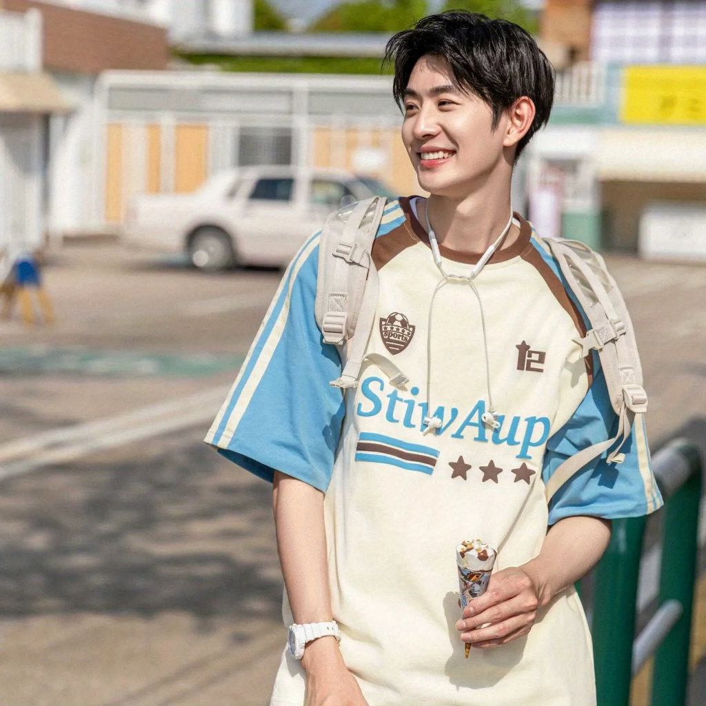 🔥BECoolMan🔥 เสื้อยืดผู้ชาย ฤดูร้อนรุ่นใหม่ เย็บติดยอดนิยม สีตัดกัน แมทช์ลุคง่าย สไตล์วิทยาลัยขั้นสูง