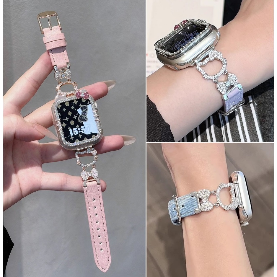 Cute Bling Cat Strap Case Compatible for i Watch Strap Series10 9 8 7654321 se, ultra 2 สาย i watch 