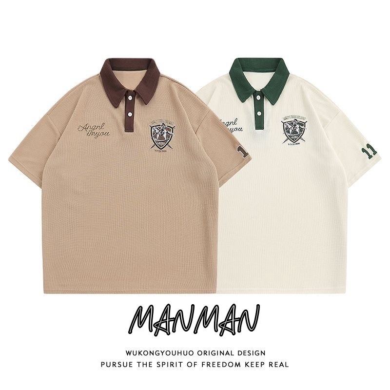 M＆M แนววินเทจ ยอดนิยม ปกพับ POLO เสื้อ เสื้อโปโลผู้ชาย ลายปัก สไตล์วิทยาลัย มีให้เลือก M-3XL