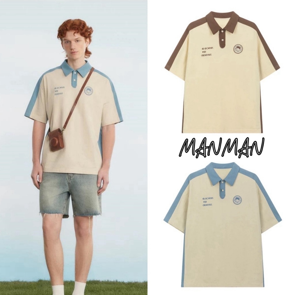 M＆M เสื้อโปโล POLO คอปกแขนสั้นใส่ได้ทั้งชายและหญิง กีฬาแขนสั้น หลวมใส่สบาย