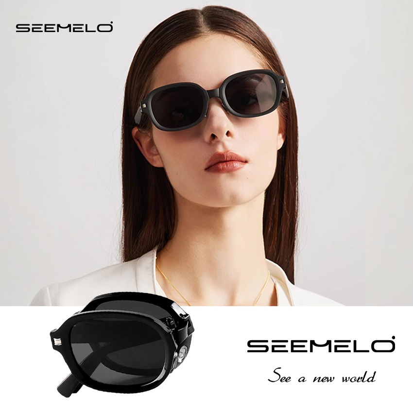 SEEMELO แว่นกันแดดแฟชั่น กรอบใหญ่ พับได้ 180° เลนส์โพลาไรซ์