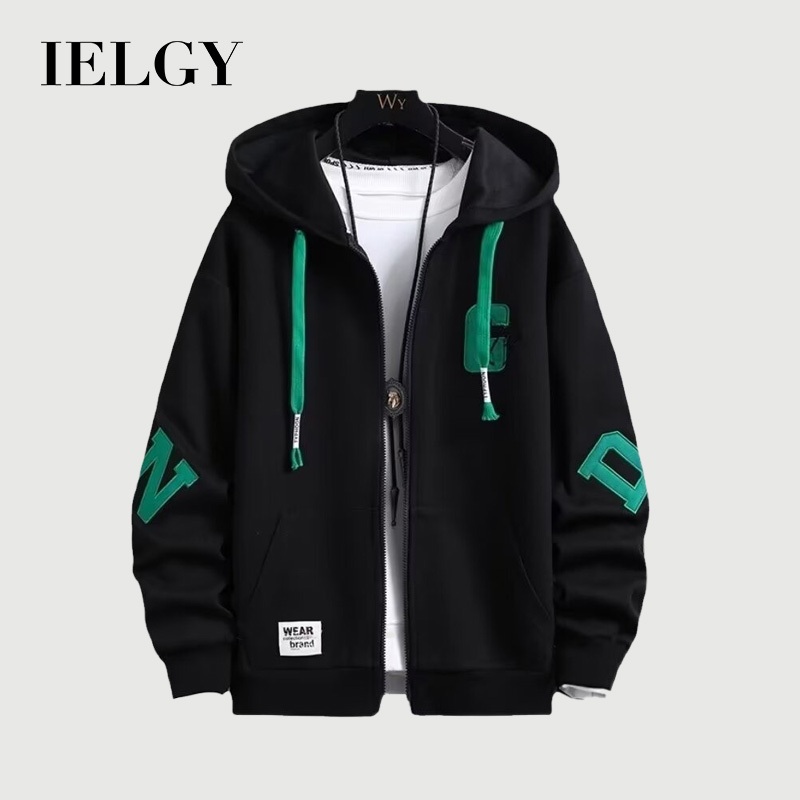 IELGY ฤดูใบไม้ร่วงเสื้อสเวตเตอร์ถักเสื้อลําลองผู้ชายมีซิปเสื้อแจ็คเก็ตขนแกะทรงหลวมสไตล์เกาหลี