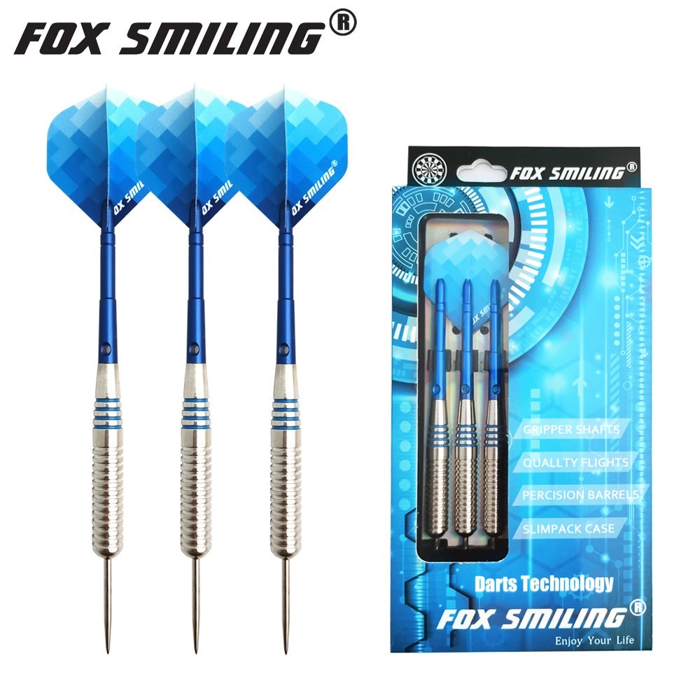Fox ยิ้ม 3PCS 24g Dart Pin ปลายเหล็กลูกดอก 48 มม.อลูมิเนียมเพลากรณี Pakcage, 3PCS เพลา, 3PCS เที่ยวบินสีฟ้าสี