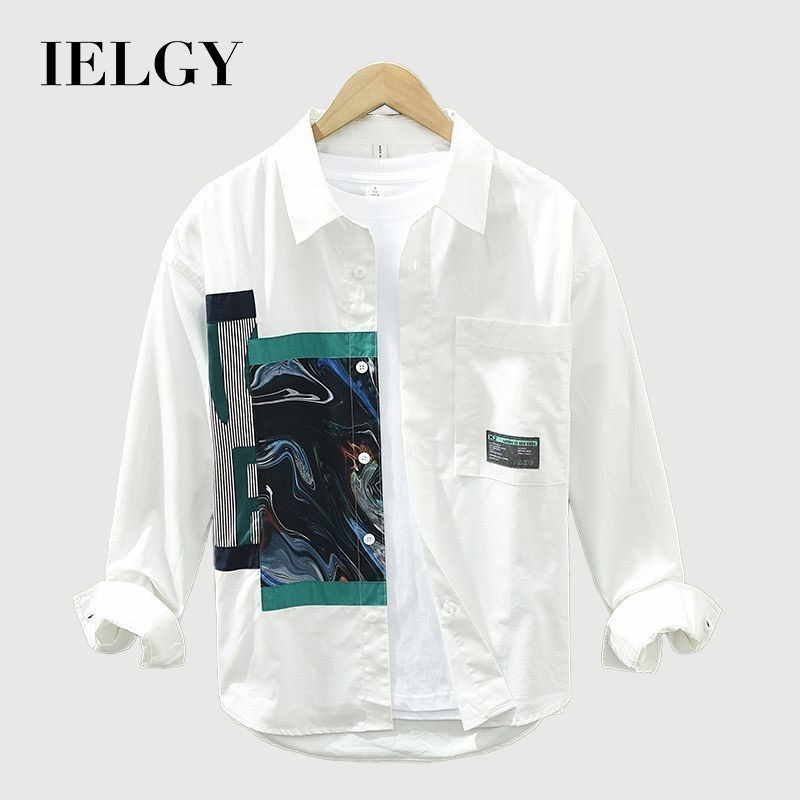IELGY ผู้ชายฤดูใบไม้ผลิและฤดูใบไม้ร่วงฤดูร้อนใหม่เสื้อแขนยาวแฟชั่น สูงสุด เยาวชน