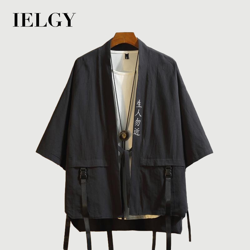 IELGY เสื้อเชิ้ตปักลายแขนสามส่วนญี่ปุ่นพลัสไซส์สําหรับผู้ชาย