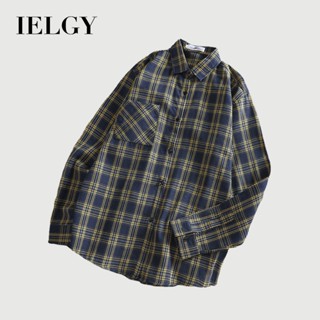 IELGY ผู้ชายแขนยาวแฟชั่นทุกการแข่งขันเสื้อลายสก๊อต
