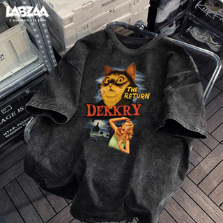 เสื้อยืดแขนสั้นสไตล์วินเทจอเมริกัน ฟอก ลายแมวแวมไพร์ ทรงหลวม…