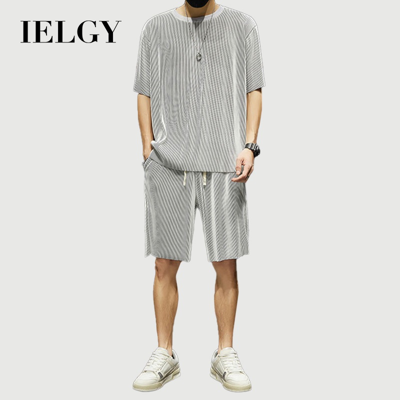 IELGY สูทผู้ชายฤดูร้อนบางหลวมสบายๆทุกการแข่งขันแขนสั้นเสื้อยืดกางเกงขาสั้นสองชิ้นชุดแห้งเร็ว