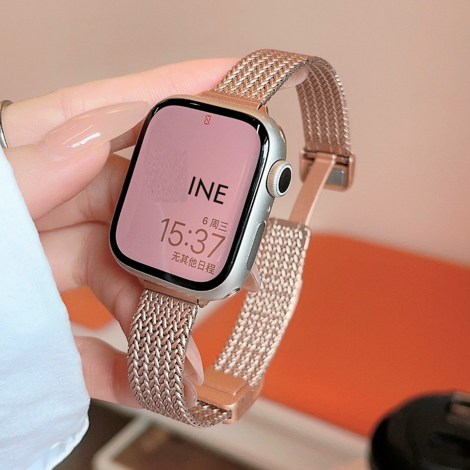 Slim Milanese Magnetic Watchband สําหรับ i สายนาฬิกา Series11 10 9 8 7 6 5 4 3 2 1 se， ultra Compatible for A-pple Watch Strap ห่วงสแตนเลสขนาด 49 มม.41 มม.45 มม.42 มม./38 มม.44 มม.42 มม.42 มม. สาย i watch Strap