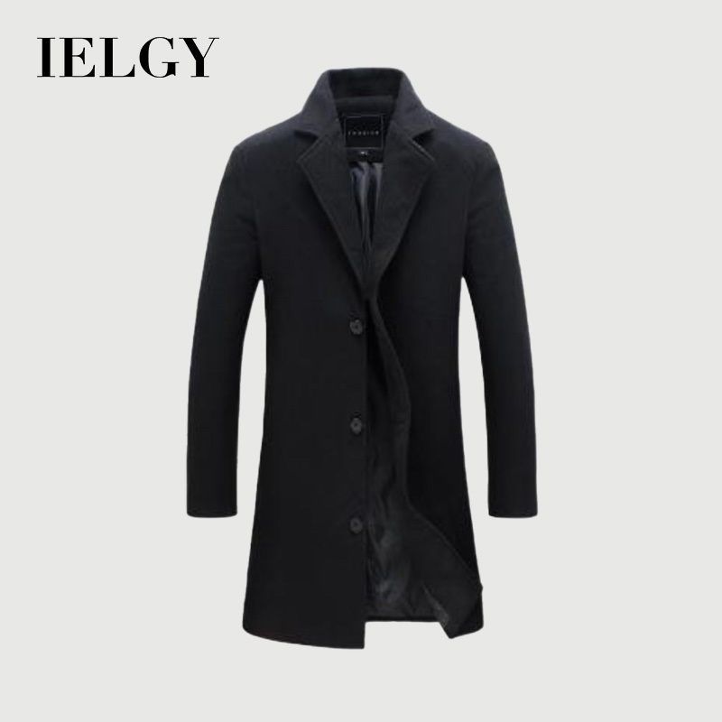 IELGY เสื้อกันหนาวฤดูใบไม้ร่วงและฤดูหนาวของผู้ชายเกาหลี Slim Fit Middle Long Coat
