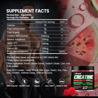 InGreens 6000mg Creatine Monohydrate Gummies,อาหารเสริม Creatine,Boost Muscle Recovery,ฮาลาล,รสแตงโม