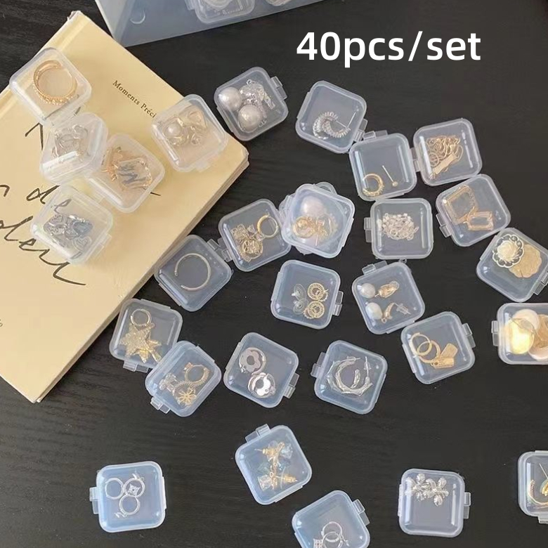 40ชิ้น/เซ็ตมินิกล่องพลาสติกใสสําหรับจัดเก็บเครื่องประดับ ต่างหู แหวน สร้อยคอ มัลติฟังก์ชั่น แบบพกพา