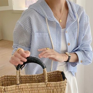 Korean Blouse for Women Stripe Long Sleeve Crop Top Hoodie Cool Loose Shirt